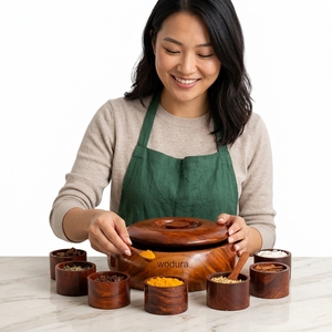 Wodura <b>Wooden</b> Spice Jar Set With Lid Polished Traditional Kitchen Storage Container 8 <b>Piece</b> Set - Product Image 1