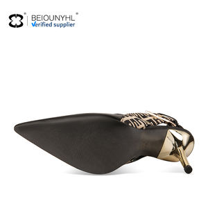 Sandali da Donna in Vera Pelle con Logo Personalizzato, Taglie Grandi, Punta Sfilata, <span class=keywords><strong>Tacco</strong></span> a Spillo <span class=keywords><strong>Alto</strong></span> e Dorato, Cinturino Slingback - Product Image 6