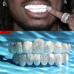 Grillz style Hip Hop entièrement sertis de diamants, 10 dents micro-incrustées, prothèses dentaires unisexes pour soirée - Product Image 4