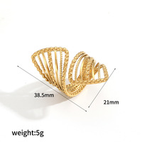 Women Designer Irregular Wave Open Ring 18K Gold Plated Stainless Steel Hollow Geometric Finger Jewelry