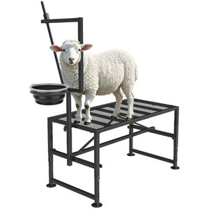 Support pour bétail JH-Mech avec bac à nourriture en métal noir avec tête réglable 600 lb Support de traite pour chèvre pour la tonte des moutons - Product Image 1