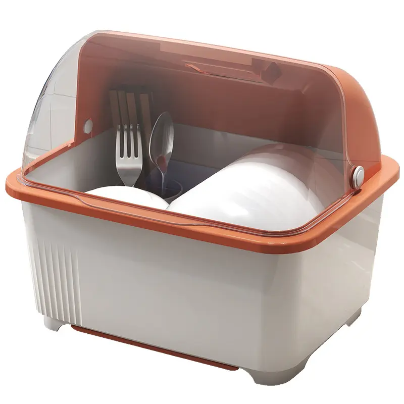 China factory wholesale kitchen utensil storage holder dinnerware drying box plastic plate dish rack with cover