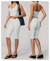 CNSHELL Produsen Grosir Set Legging Capri dan Crop Top Wanita 2 Potong Motif Polkadot Pakaian Olahraga Gym Logo Kustom