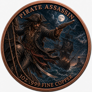 Moneta Commemorativa 3D in Rilievo da 1Oz in Rame Puro .999, Design Anticato da Pirata Assassino, Medaglione da Collezione, Regalo - Product Image 1