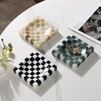 Plateau de service SAIDKOCC D12CM à un seul niveau, style américain, multifonctionnel, mosaïque vintage à carreaux, onyx rouge vert, marbre travertin