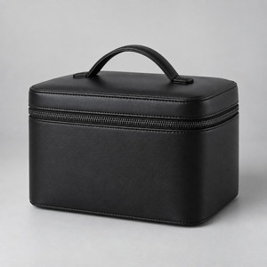 <b>Vanity</b> Case Structured Train Case Makeup <b>Bag</b> with Top Handle and Brush Panel PU Leather Custom Logo - Product Image 2