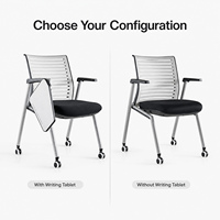 Chaise de formation ergonomique pliable en gros avec tablette d'écriture et roulettes silencieuses pour salle de conférence et salle de classe