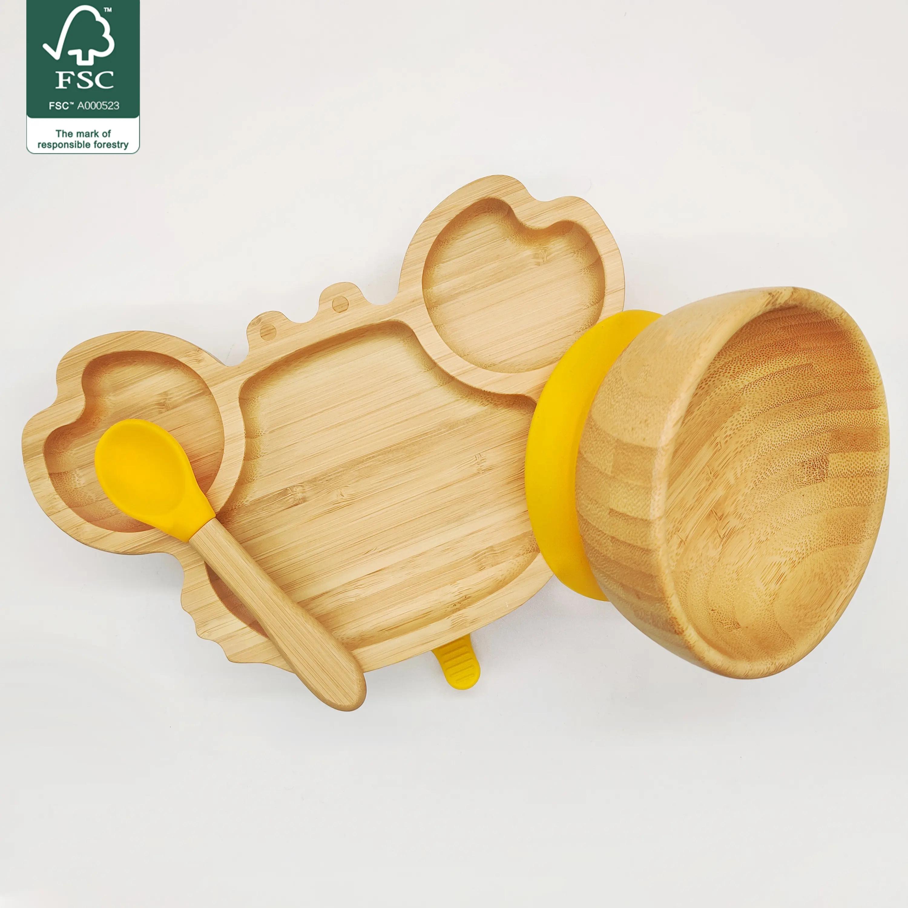 Selling like hot cakes on Amazon Baby silicone plate Wooden tableware Baby bamboo plate babi feed set
