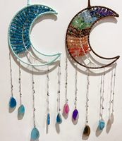 Attrape-rêves en améthyste naturelle, pendentif lune, design artistique en gravier de cristal, attrape-soleil en quartz rose et jade pour la décoration intérieure