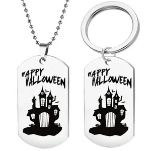 Yiwu Aceon Stainless Steel Standard Standard Tag Size DIY Laser Engraved Festival Gift Scary Castle Halloween Key Chain