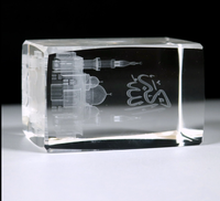 3D Laser Gravé Islamique Masjid Nabawi Allah Cristal Verre Bâtiment Modèle Cube Musulman Souvenir Invité Cadeau Autre Cristal Artisanat