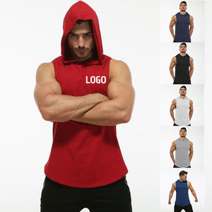 الجملة رجل تشغيل القطن أكمام قمصان سترات رياضية بغطاء للرأس خزان أعلى الرجال تيشرت رياضية كمال الاجسام القميص تجريب سترة - Product Image 3