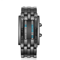 Jam Tangan Fashion LED Iron Man Double Line Binary Mewah Layar LED Baja Tahan Karat Jam Tangan Digital Pria
