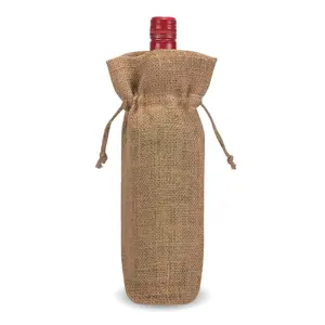 合理可重复使用的手工礼品袋-原始袋黄麻麻布/粗麻布带拉绳-100% 天然礼物15/32厘米