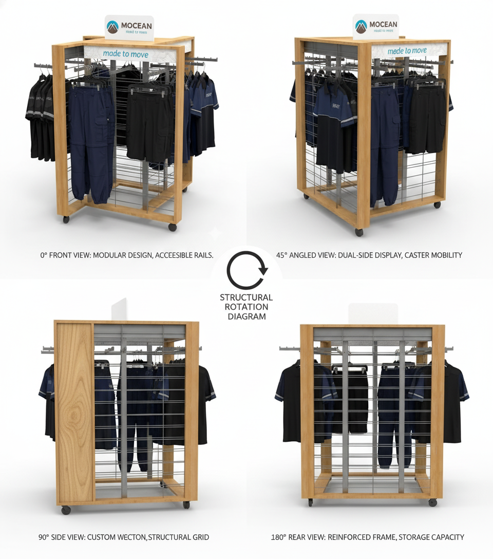 Custom 4-side Wood Wire Dress Rack Clothes Hanger Stand for Wholesale Clothing Rack — view 3