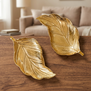 Golden Leaf <b>Decorative</b> <b>Plates</b> Handmade Metal Glam Style Plant Pattern Dishes - Product Image 3