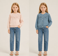 Pull en coton tricoté pour enfants, filles, hiver, OEM ODM, écologique, avec fleurs 3D au crochet faites à la main, manches longues ajourées et bord festonné