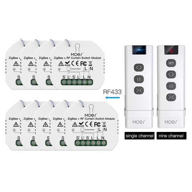 MoesHouse DIY ZigBee RF433 Curtain Switch Module for Motorized Roller Blinds Motor 2MQTT Smart Life APP Alexa Google Home F746