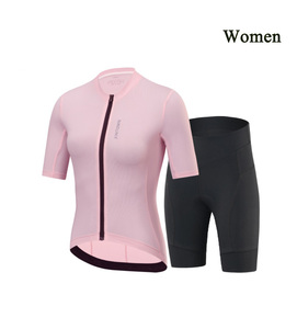 Combinaison de cyclisme pour femme à manches courtes unie avec logo personnalisé, maillot respirant à fermeture éclair intégrale et short de cyclisme rembourré en gel pour vélo de route - Product Image 1
