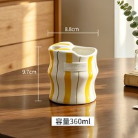 Tasse à café créative en céramique peinte à la main à rayures, avec paille – Meilleure vente