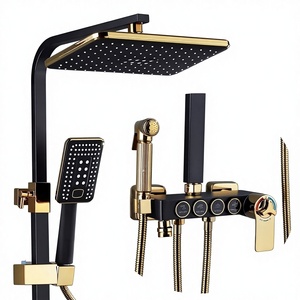 Set <span class=keywords><strong>Doccia</strong></span> Moderno di Lusso con Soffione a Pioggia, Rubinetteria Termostatica a Parete in Ottone Lucido, <span class=keywords><strong>Doccia</strong></span> <span class=keywords><strong>Quadrata</strong></span> con Barra Scorrevole per Villa - Product Image 1