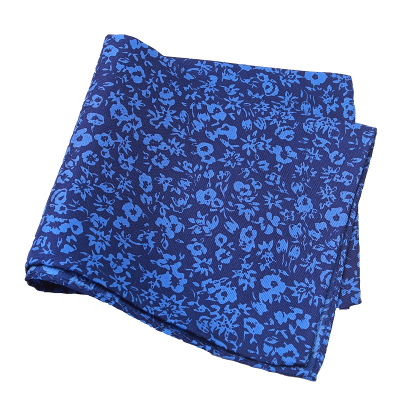 Оптовая продажа, индивидуальные Синие Красивые нагрудные квадраты из 100% шелка с цветочным принтом для мужчин