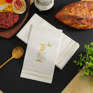 Gold Stamped Letter Paper Napkins 330mmx400mm Printed Wedding Party Disposable Serviettes - Product Image 2