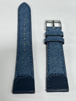 Bracelet de montre léger et confortable en tissu denim Ming Fung, bords brossés à la main, attache en cuir, largeur 20 mm, boucle ardillon, fixation simple