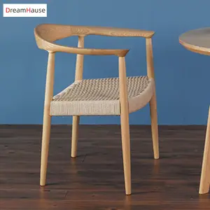 Hans Design-silla Kennedy con asiento de ratán de cuero, sillas de comedor para restaurante, sala de reuniones, sillas de madera maciza con brazo