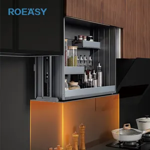 Roeasy 3 Tiers Slide Up Down Storage Shelves Accessories Lifting Cabinet Organizers Mechanisms Pull Down Kitchen Cabinet