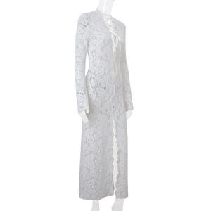 Robe longue élégante Viviblook Z0105DS pour femme, nouvelle robe sexy en dentelle ajourée, col en V profond, bretelles, fente, coupe ajustée, manches longues - Product Image 3