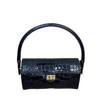 Sac à bandoulière en cuir véritable à motif crocodile noir pour femme, design vintage avec serrure, grande capacité, sac de navetteur