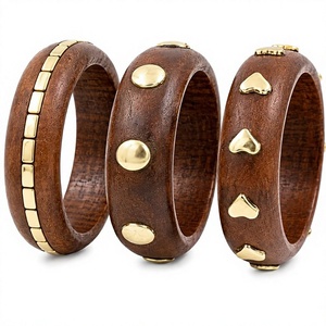 Ensembles de bracelets vintage en bois avec clous en laiton plaqué or en forme de cœur, bijoux fantaisie unisexes de qualité supérieure pour femme - Product Image 5