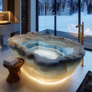 Vasca da <span class=keywords><strong>Bagno</strong></span> di Lusso in Marmo Naturale Italiano Onice, Moderna e Semplice, con Effetto Giada Blu Brillante, Vasca Idromassaggio per <span class=keywords><strong>Bagno</strong></span> - Product Image 3