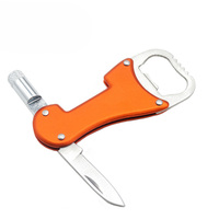 Couteau de poche multifonction 3 en 1, porte-clés, lampe torche LED, ouvre-bouteille, porte-clés en métal