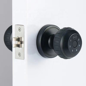 Poignée de porte intelligente en bois avec clavier numérique à empreintes digitales, boule ronde, pêne dormant simple, serrure sans clé pour remplacer l'ancienne serrure à poignée - Product Image 2