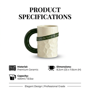 Tasses à café réutilisables BloomSip Nordic Backpack Style en porcelaine de qualité alimentaire 400 ml avec poignée verte bombée, coffret cadeau, vente en gros, personnalisables - Product Image 2