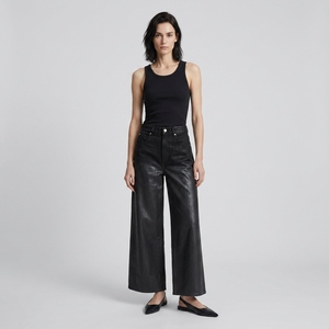 <span class=keywords><strong>Pantalon</strong></span> en jean Y2K Streetwear <span class=keywords><strong>noir</strong></span> brillant enduit, taille haute, coupe ample, jambe large, finition cirée, effet cuir pour <span class=keywords><strong>femme</strong></span> - Product Image 2