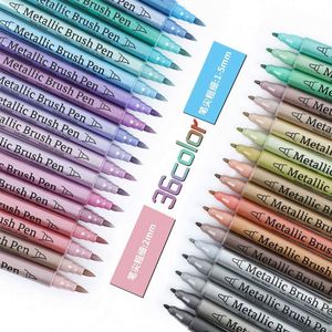 Wholesale Dual Tip Metallic <b>Brush</b> Pen Glitter Graffiti 24 Color Acrylic Art Marker for Paper Card Stone Glass Ceramic Drawing - Product Image 5