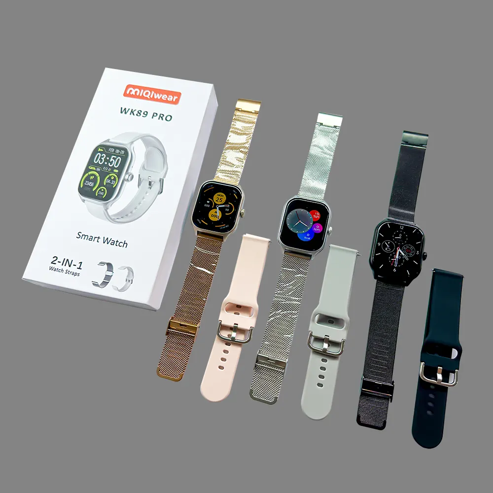 Newest WK89 Sport Watch Wireless Power Bank Charger 2 watchband Smart Watch Set Gift Box