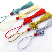 Pendentif de décoration en macramé, Mini nœud chinois, perles rouges, accessoires de bijouterie, rideau, vêtement, couture, macramé, DIY, bricolage, pièces