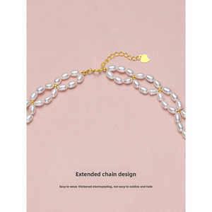 Collar de Perlas de Agua Dulce Naturales para Mujer, Diseño de Doble Capa con Cuentas de Arroz, Accesorio para Vestido Francés, 34 cm, WENCHI 2025, Nuevo y Popular - Product Image 6