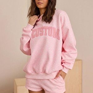 Ensemble de vêtements de sport pour femmes personnalisé <span class=keywords><strong>en</strong></span> <span class=keywords><strong>2</strong></span> pièces, imprimé floral, sweat-shirt <span class=keywords><strong>en</strong></span> coton surdimensionné brodé, sweat-shirt <span class=keywords><strong>en</strong></span> molleton et short de sport - Product Image 1