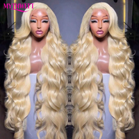 Perruque frontale en dentelle transparente 13x4, cheveux humains, 250% HD, 30-40 pouces, 613 Blond Miel, Ondulations Profondes, pour Femme