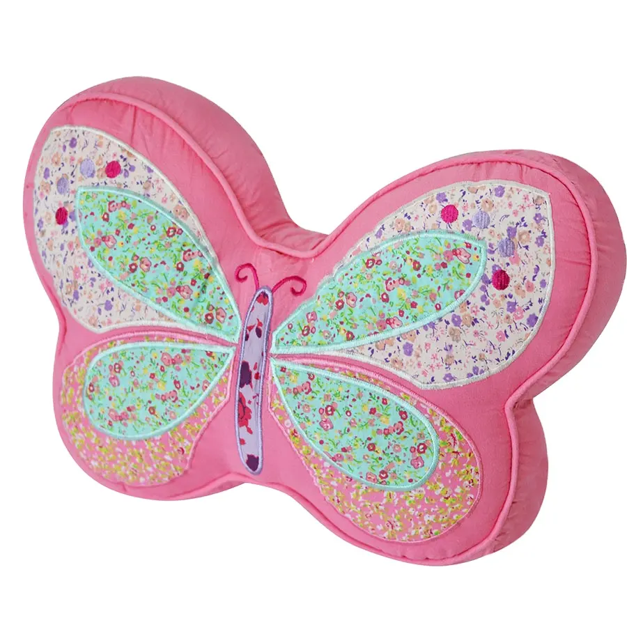 E510 Kids Girls Butterfly Shaped Pillows Decorative Throw Pink Quilted Bed Couch Cotton Butterfly Pillow