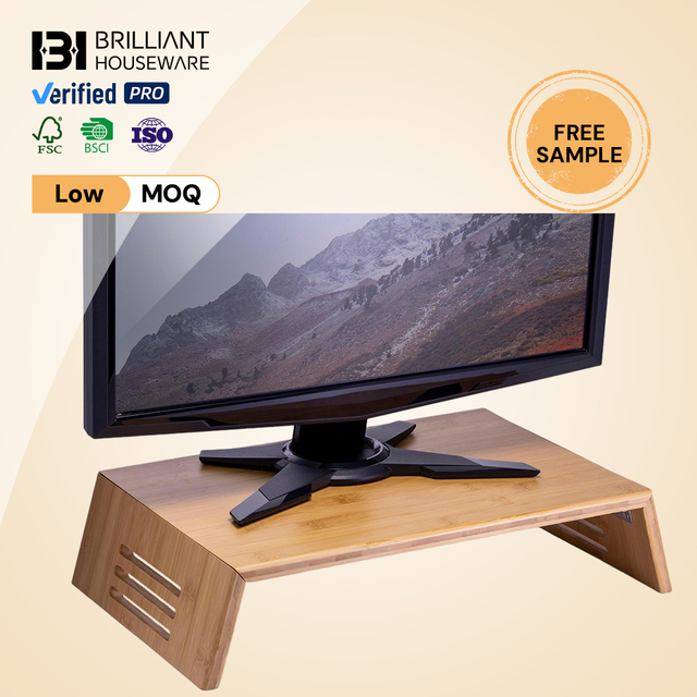 BH Bamboo Wooden Monitor Stand Riser Desk Shelf with Storage Organizer for Gaming Setup and Computer Desk