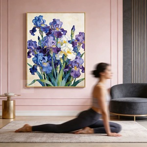 Hand Painted Iris Oil Painting Modern Floral <b>Art</b> Wooden Frame Living Room Wall Decor - Product Image 4