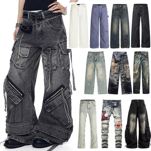 Jean <span class=keywords><strong>cargo</strong></span> noir surdimensionné pour homme, style déchiré, coupe ample et large avec poches <span class=keywords><strong>cargo</strong></span> - Product Image 1