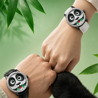 Montre mécanique automatique Lucky Harvey Panda avec cadran à yeux animés, cristal saphir, bracelet en cuir, étanche ZLS106