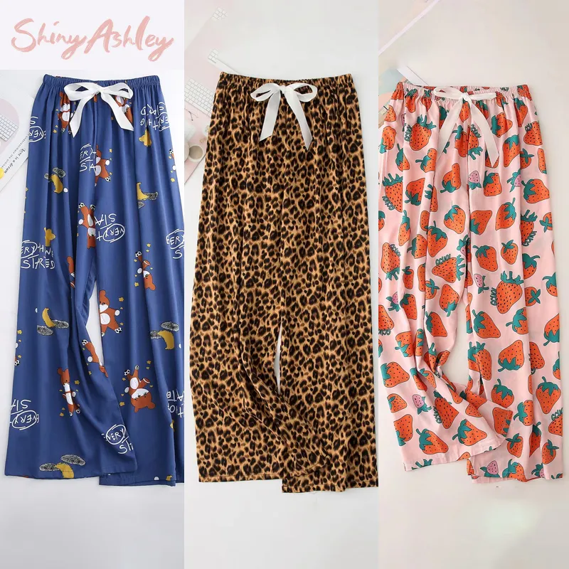 Женские удобные эластичные домашние брюки с цветочным принтом, свободные летние женские пижамные штаны с высокой талией